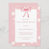 White Daisies Pink Bow Ribbon Baby Shower Brunch  招待状 (正面/裏面)