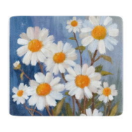 White Daisies Watercolor Flowers Painted カッティングボード