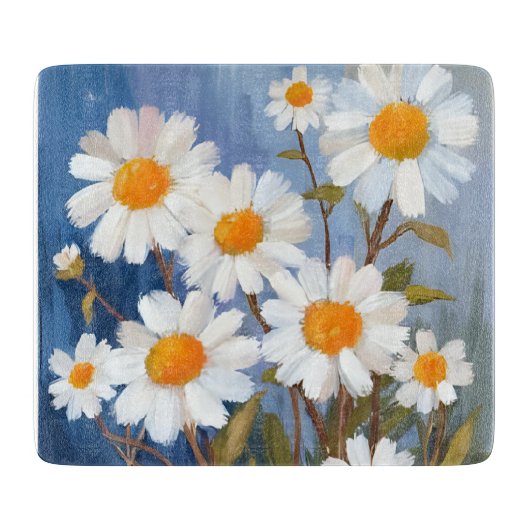White Daisies Watercolor Flowers Painted カッティングボード (正面)