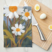 White Daisies Watercolor Flowers Painted キッチンタオル (四つ折り)