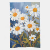 White Daisies Watercolor Flowers Painted キッチンタオル (縦)