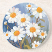 White Daisies Watercolor Flowers Painted コースター (正面)