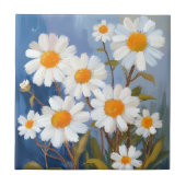 White Daisies Watercolor Flowers Painted タイル (正面)