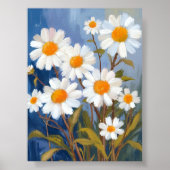 White Daisies Watercolor Flowers Painted ポスター (正面)