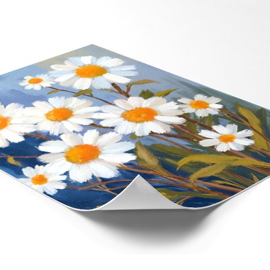 White Daisies Watercolor Flowers Painted ポスター (角)