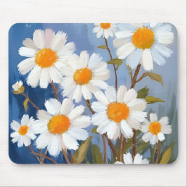 White Daisies Watercolor Flowers Painted マウスパッド