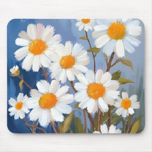 White Daisies Watercolor Flowers Painted マウスパッド (正面)