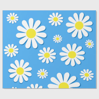 White Daisies with a blue background ラッピングペーパー