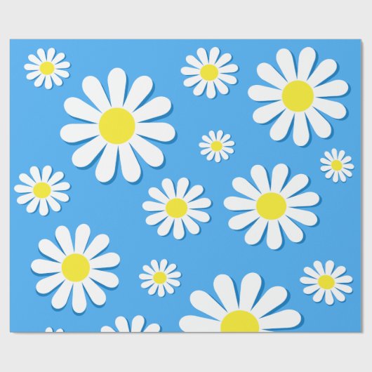 White Daisies with a blue background ラッピングペーパー (フラット)