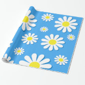 White Daisies with a blue background ラッピングペーパー (アンロールド)