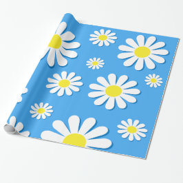 White Daisies with a blue background ラッピングペーパー