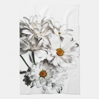 White Daisy Bloom Kitchen Towel–Fresh Floral Decor キッチンタオル