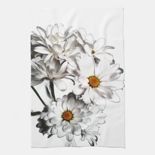 White Daisy Bloom Kitchen Towel–Fresh Floral Decor キッチンタオル (縦)