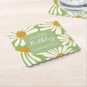 White Daisy Blooms –  Floral  Garden Birthday  ペーパーコースター (アングル)
