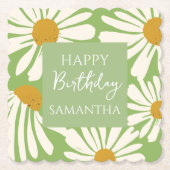 White Daisy Blooms –  Floral  Garden Birthday  ペーパーコースター (正面)