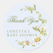 White Daisy Floral Baby Shower Thank You Blue ラウンドシール (正面)