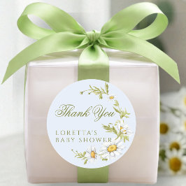 White Daisy Floral Baby Shower Thank You Blue ラウンドシール