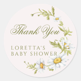 White Daisy Floral Baby Shower Thank You Pink ラウンドシール
