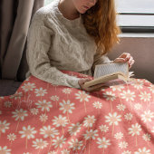 White Daisy Floral Pattern Custom Name  フリースブランケット