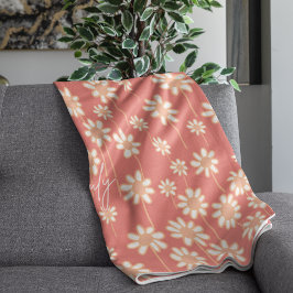 White Daisy Floral Pattern Custom Name  フリースブランケット