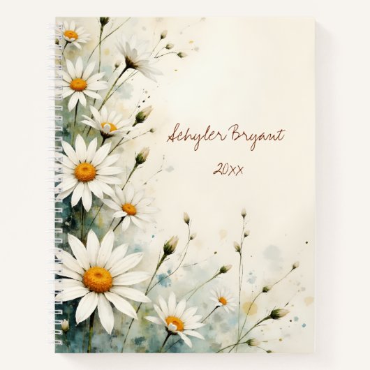 White Daisy Floral Spiral-bound Journal Botanical  ノートブック (正面)
