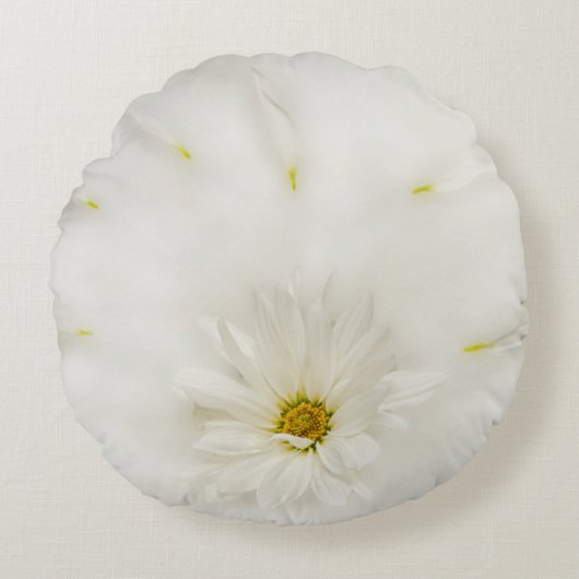 White Daisy Flower Round Pillow ラウンドクッション (正面)