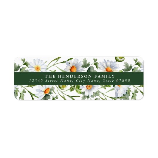 White Daisy Flowers Return Address Labels ラベル (正面)
