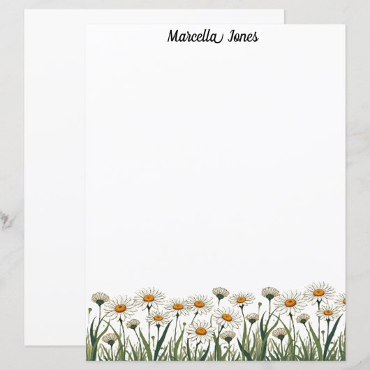 White Daisy Meadow Stationery Paper (正面/裏面)