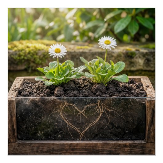 White Daisy Plants In a Flower Box ポスター (正面)