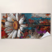White Daisy Urban Collage Flower Art ビーチタオル (正面)
