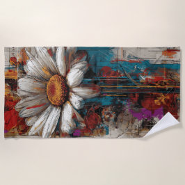 White Daisy Urban Collage Flower Art ビーチタオル