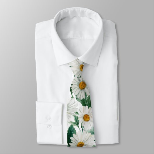 White Daisy Watercolor Pattern ネクタイ (タイ)
