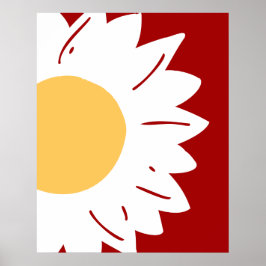 White Daisy with Yellow Center on Red Abstract  ポスター