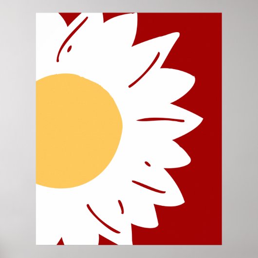 White Daisy with Yellow Center on Red Abstract  ポスター (正面)