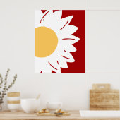 White Daisy with Yellow Center on Red Abstract  ポスター (キッチン)