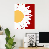 White Daisy with Yellow Center on Red Abstract  ポスター (ホームオフィス)