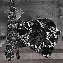 White Damask Black Floral Wedding Neck Tie ネクタイ