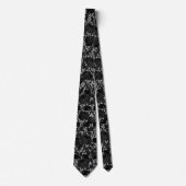 White Damask Black Floral Wedding Neck Tie ネクタイ (正面)