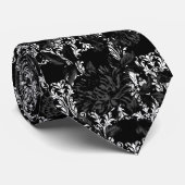 White Damask Black Floral Wedding Neck Tie ネクタイ (ロール)