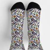 White Dark Navy Blue Green Paisley Pattern ソックス (上部)