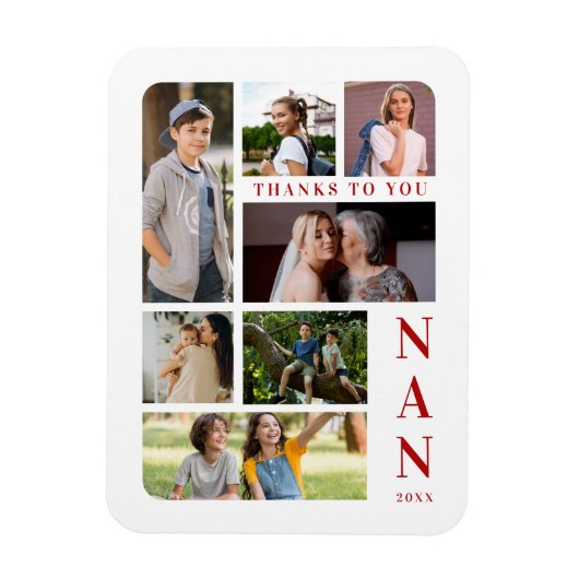 White & Dark Red Classic 7 Multi Photos Collage マグネット (縦)