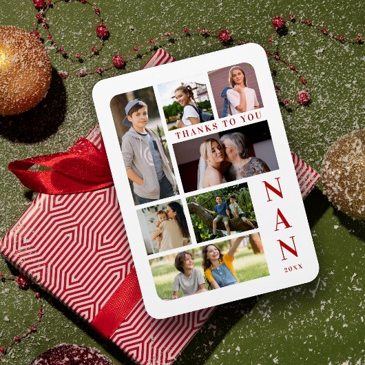 White & Dark Red Classic 7 Multi Photos Collage マグネット