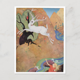White Deer and Girl by Dorothy Lathrop ポストカード