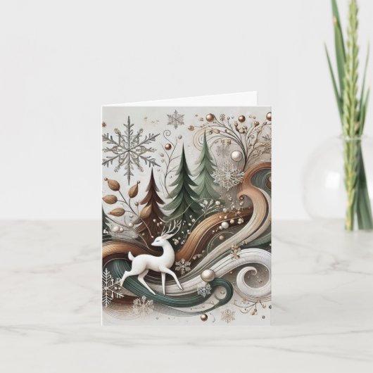 White deer Folded Holiday Card シーズンカード (正面)