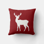 White Deer Silhouette On Red Stylish Christmas クッション (裏面)