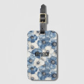 White Denim Blue Flowers ラゲッジタグ (正面縦)