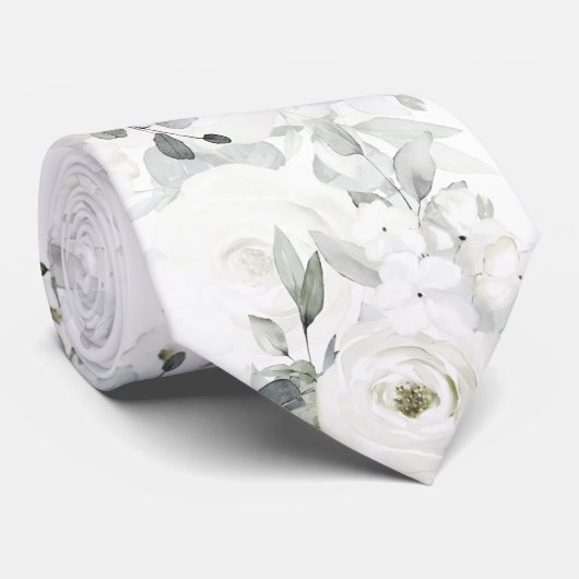 White Desdemona Rose Eucalyptus Wedding Pale White ネクタイ (ロール)