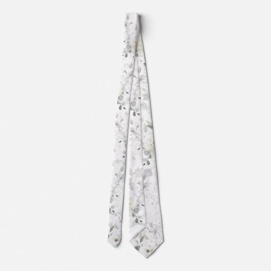 White Desdemona Rose Eucalyptus Wedding Pale White ネクタイ (裏面)