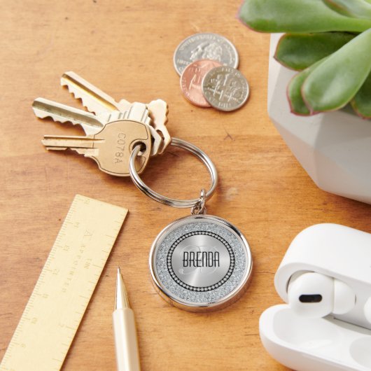 White Diamonds Pattern Monogram Keychain キーホルダー (デスク)