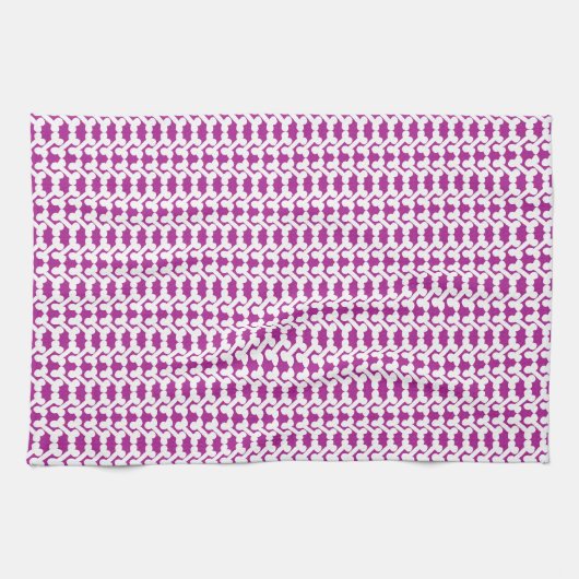 White Dog Bone Herringbone Pattern Dark Magenta キッチンタオル (横)